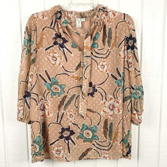 Joie Women Floral Swiss Dot 3/4 Sleeve Pink Blouse Top Spring Office Large - Picture 8 of 8